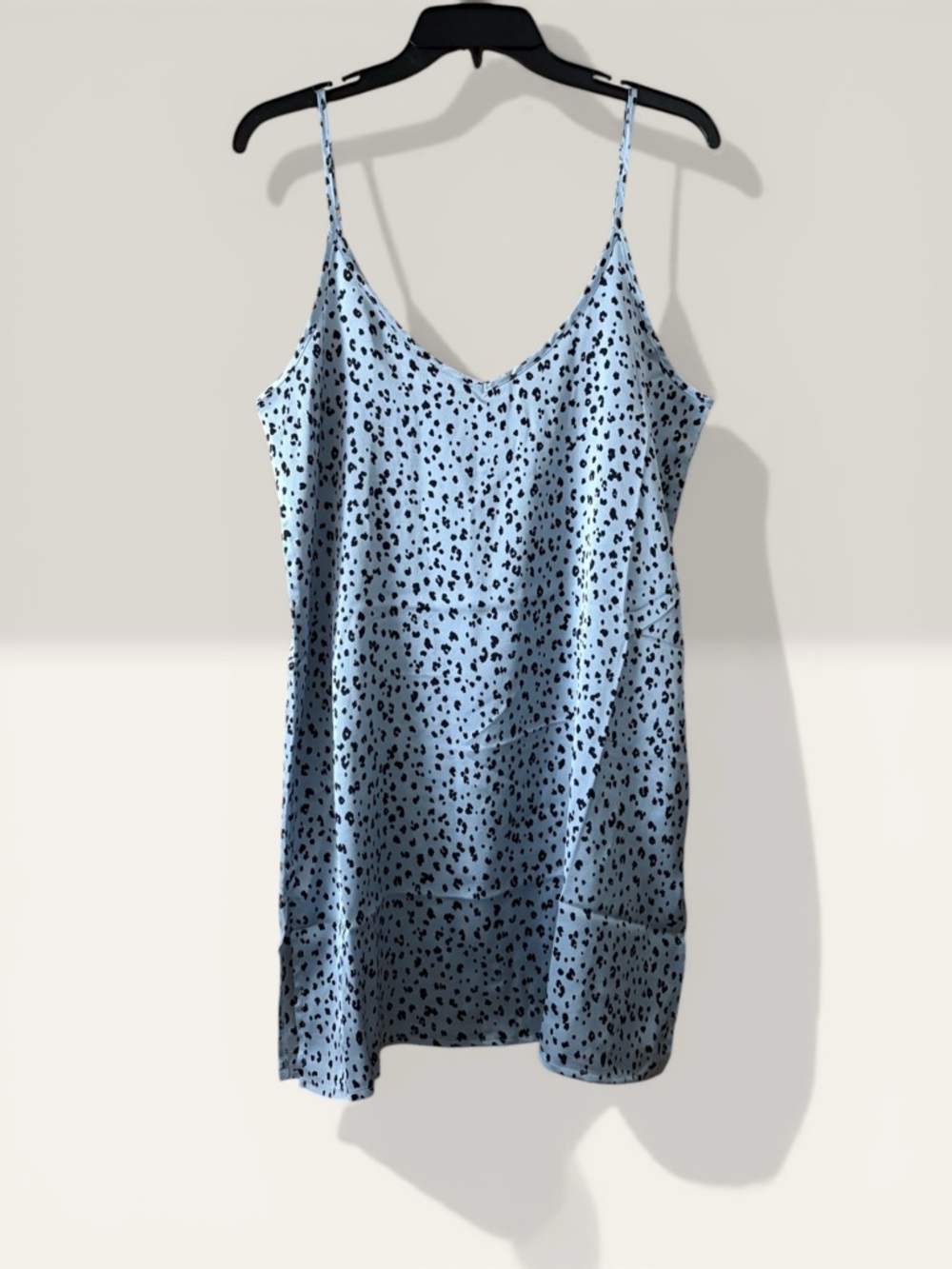 Zenana Satin Leopard Print V-Neck Tunic Dress Adjustable Straps Size M *NEW*